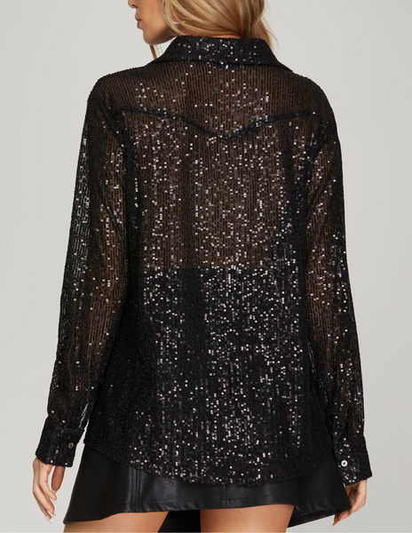 Sequin Button Down w/ Fringe