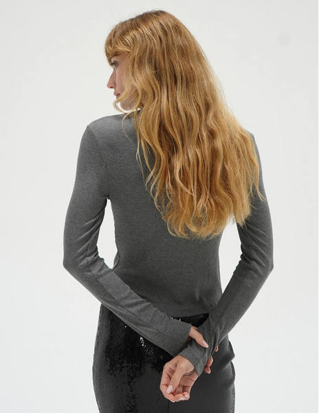 Gabriella Ribbed Snap Henley Top