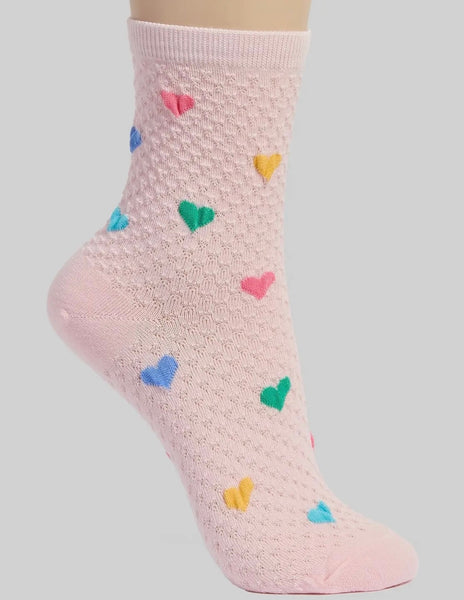 Multi Color Heart Pattern Ankle Socks