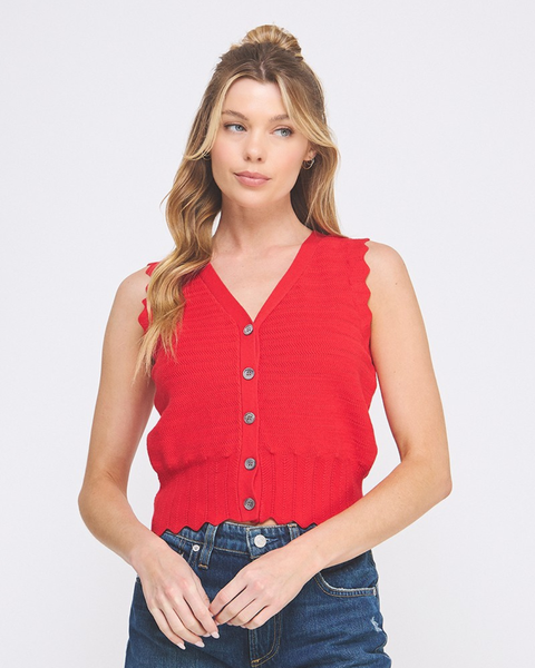 Pointelle Knit Button Up Vest