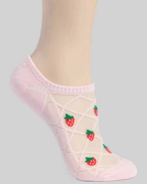 Strawberry Print Mesh No Show Socks